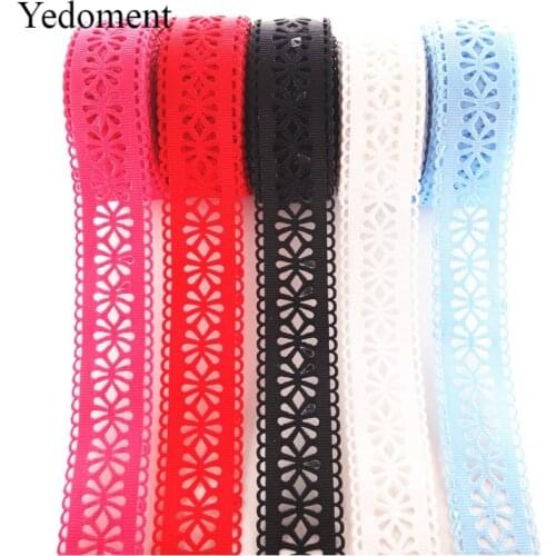 50 yards/lot 28mm white hollow flowers solid grosgrain ribbons cloth tape diy hair accessories WQ14100505