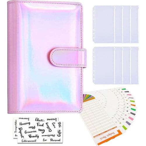 A6 PU Budget Binder Organizer, Binder Cash Envelopes,Expense Budget Planner,Stickers,6 Ring Binder Envelopes