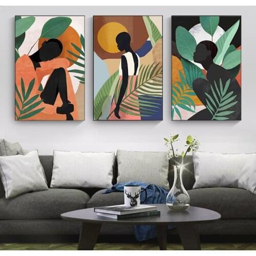 Abstract Black Men Leaves Painting Green Plant Leaf Canvas Poster and Print Modern Wall Art Poster Living Room Home Decorative