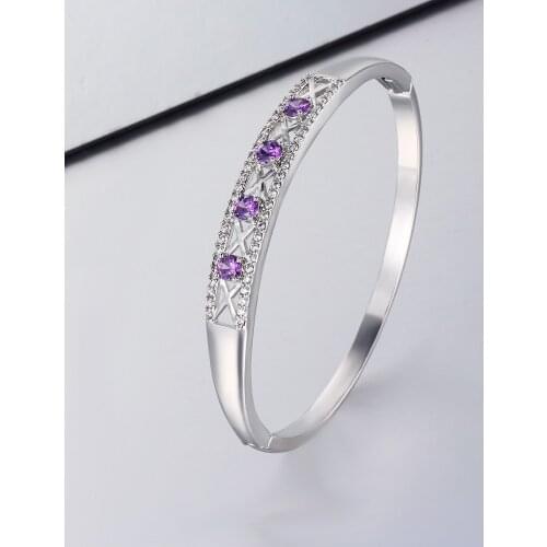 Women Bracelet Hollow Bracelet Silver Color Inlaid Purple Cubic Zirconia Stylish Birthday Gifts Girlfriends Designed for Women