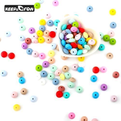 KEEP&GROW 30Pcs Silicone Lentil Beads 12mm Baby Teething Beads Food Grade Silicone Teethers DIY Jewelry Making Accessories