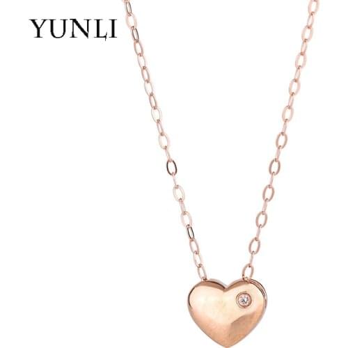 YUNLI Natural Diamond Real 18K Gold Pendant Necklace Simple Heart Pure AU750 Solid Gold Chain for Women Fine Jewelry Gift PE012