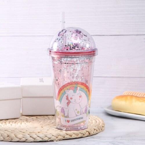 Water cup cute creative personality unicorn couple color plastic straw bottle student girl heart ins photo landscape ice cup