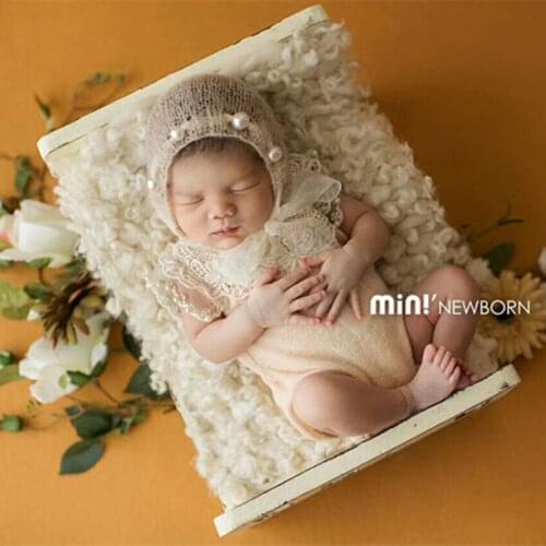 Baby Girl Pearl Hat Photo Props Knitted Beige Newborn Lace Bonnet Infant Hat Photography Props Girls Birthday Gift