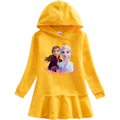Disney Frozen Elsa Autumn princess Girls Hooded Sweater Dress Cartoon Baby Winter Cotton Hooded sweater Casual Dress