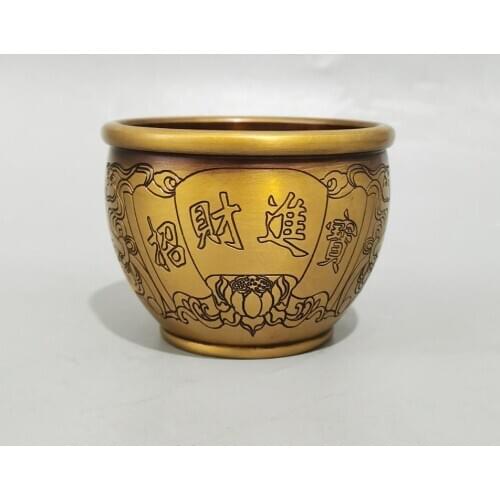Chinese Collectibles Brass Copper felicitous wish of making money Small water Tank Home decor Metal crafts Ornaments