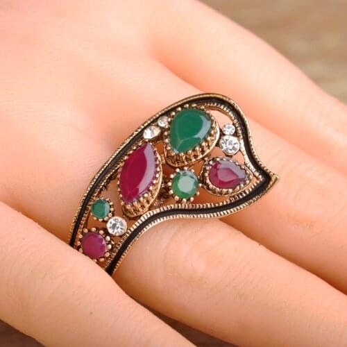 OI Classic Vintage Style Large Turkish Ring Turkey Flower Green Resin Jewelry Women Lady Party Accessories Lover Mothers Gifts
