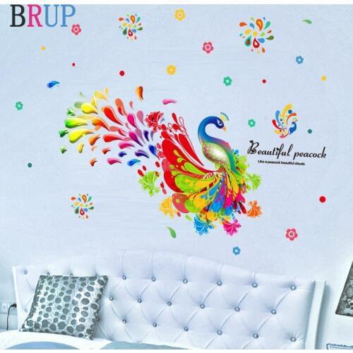 Colorful Peacock Wall Stickers for Kids Room Beautiful Peahen Home Decor Art PVC Vinyl Animals Wall Decals Creative Wallpaper