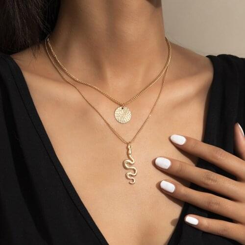 Cool and Simple Geometric Pitted Round Brand Necklace Temperament Hong Kong Style Dragon-shaped Tag Double-layer Item Decoration