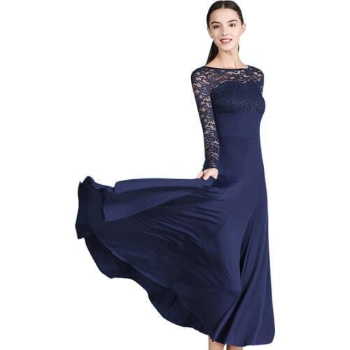 Long sleeve lace Open back Ballroom Dance Dress Practice Clothes Modern dance one piece group clothes Flamenco rumba Samba waltz