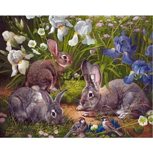 Square/Round drill Diamond painting DIY Diamond mosaic embroidery Cross stitch Painting rabbit and flowers Rhinestone Decoration