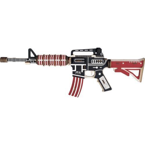 Laser Cutting DIY 3D Wooden Puzzle Woodcraft Assembly Kit M4 Assault Fire Rubber Band Gun For Christmas Gift