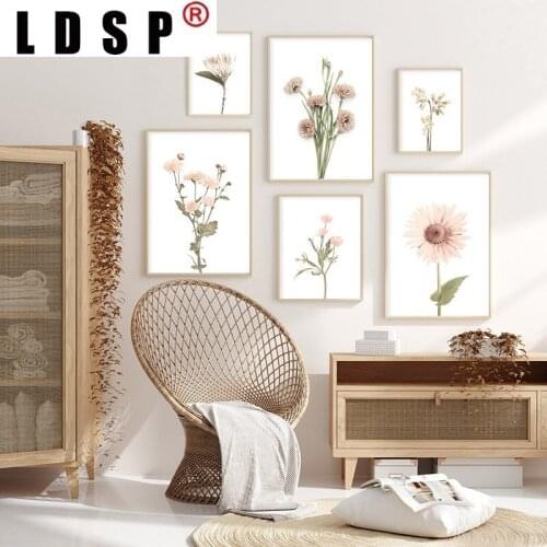 LDSP Nordic Pink Flower Floral Plant Minimalist Canvas Painting Wall Art Print Poster Picture Modern Living Room Home Decor