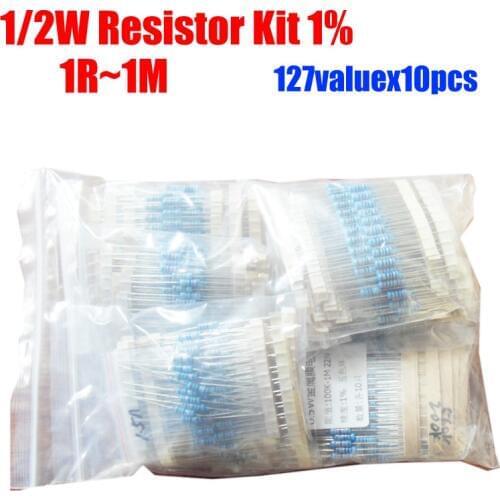 0.5W Metal Film 127valuesX10pcs=1270pcs 1/2W Resistor Kit 1R~1M Resistor Pack