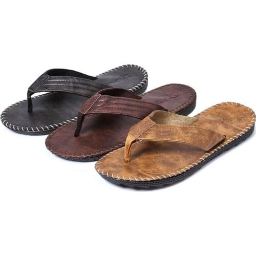 Trendy Mens Flip-Flops Summer Pu Pi British Sandals and Slippers Flip-Flops Anti-slip Platform Flat Heel Sandals