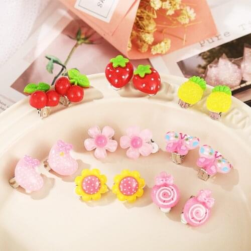 Cute Cartoon animal / fruit / Butterfly Ear Clips Children Clip Earrings Girl Resin no Piercing earring for children kids