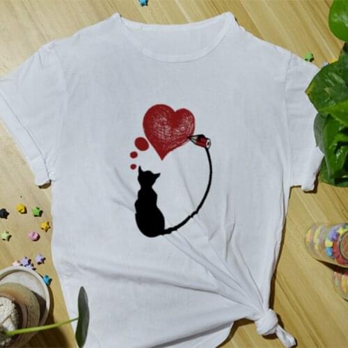 MY45 Summer Women Cotton T-Shirt Fashion Casual Tees Funny Print Cartoon Cute Daily Basic Short Sleeve O-Neck Shirts for Women