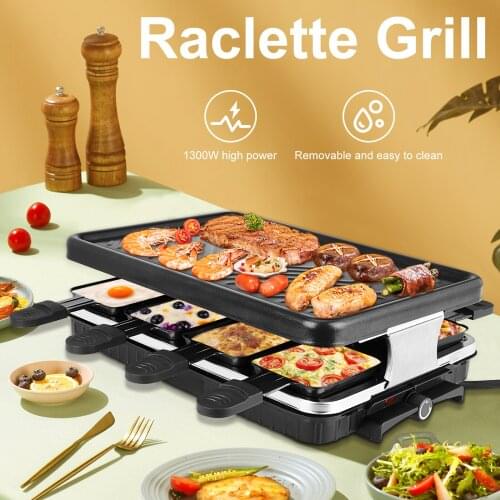 Raclette Table Grill Electric BBQ Grill Indoor Removable Non-Stick Temperature adjustable support Dishwasher 1300W EU/US Plug