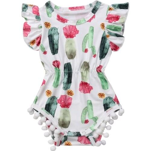 FOCUSNORM New Fashion Newborn Baby Girls Romper Off Shoulder Playsuit Cactus Clothes Outfit Baby Grow
