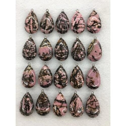 Wholesale 10pcs/Pack Rhodonite Stone Bead Pendant,Pear Shape Gem Stone Jewelry Necklace DIY 32mm