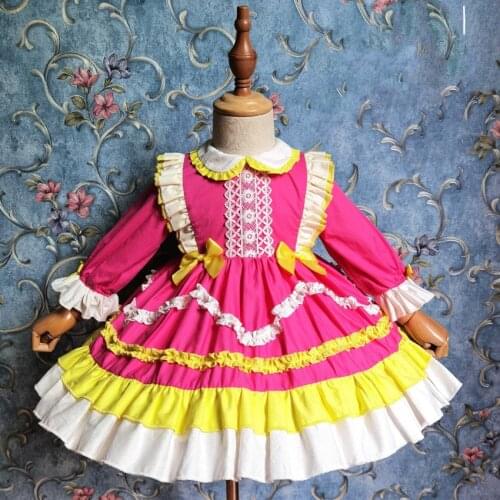 Baby Girl Autumn Winter Vintage Spanish Lolita dress bow Princess Ball Gown for kids Christmas party dress