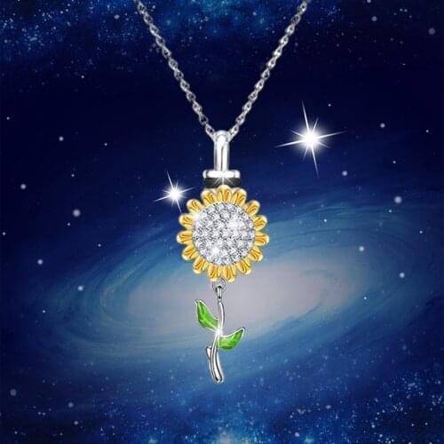 Sun Flower Cremation Jewelry For Ashes Pendant Stainless Steel Crystal Inlay Keepsake Memorial Urn Necklace For Women Men