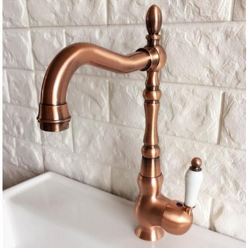 Swivel Spout Water Tap Antique Red Copper Single Handle Single Hole Kitchen Sink & Bathroom Faucet Basin Mixer Tap anf422