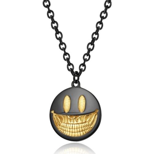 MIQIAO Gold Plated Dark Skull Face Joker Pendant Hip Hop Collar Chains Necklace for Women Men Friends Gift Fashion Jewelry Goth
