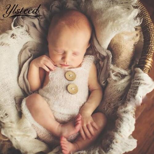 Newborn Props Soft Mohair Baby Boy Girls Costume Infant Knitted Buttons Romper Outfit Baby Props Newborn Photography Accessories