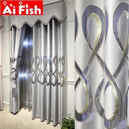 Luxurious Gray Number 8 Unique Design Geometric Hollow Out Semi-shade Curtains for Living Room Modern Curve Window Drapes #30