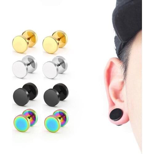 1 Piece Simple Titanium/Stainless Steel Earrings Women Mens Barbell Dumbbell Punk Gothic Stud Earring Hip Hop Rock Street pop