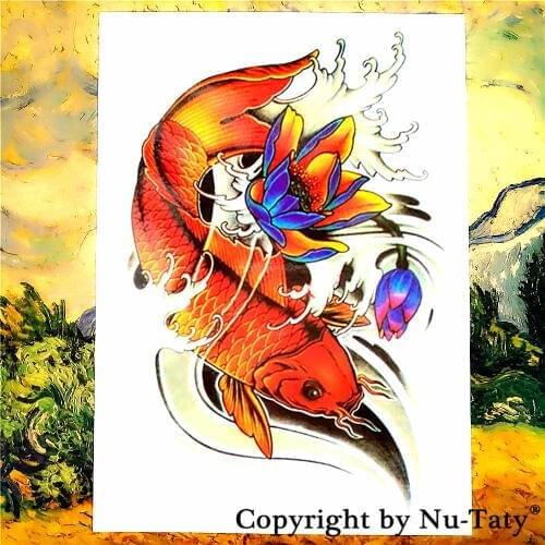 SHNAPIGN Golden carp Flash Tattoo Sticker 21*15cm Waterproof Tatto Harajuku Henna Tatoo Temporary Body Art Wall Sticker