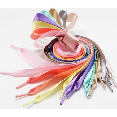 1Pair Satin Silk Ribbon Shoelaces White Sneaker shoes lace Canvas shoe laces 2cm Width 80cm/100cm/120cm Length Shoelace