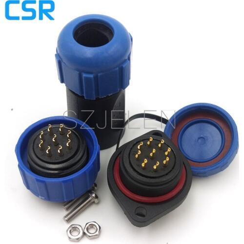 SP2110, 9 pin Wire to Panel industrial lighting male female ip68 waterproof wire connector with , cable connector panel mount