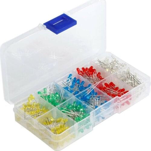 3mm LED Light-Emitting Diode Boxed 500 Pcs Luminous Tube 100 Pcs Per Color 5 Colors Total 500PCS