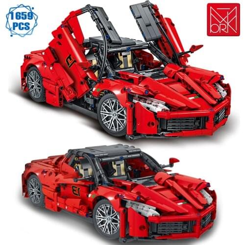 Technical Creation Famous Moc Red Car Assembly Building Blocks Ideas Racing Vehicle Bricks Model Toys for Kids Birthday Gifts