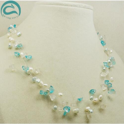 Unique Pearls jewellery Store Handmade Wedding Birthday Perfect Women Gift 9rows Illusion Pearl Crystal Necklace