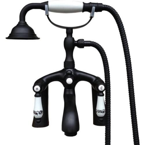 Bathroom Black Oil Rubbed Bronze Clawfoot Tub Faucet Mixer Tap w/ Handshower Ceramics Handles - Deck Mount atf512
