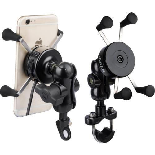 Motorcycle Cell Phone Grip Clamp Stand Holder Mount Bracket with USB Charger Socket for iPhone Samsung and Other Smartphones