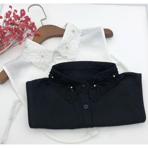 2021 Women Shirt False Collar Handmade Bead Flower Embroidered Detachable Fake Collar Fashion Lapel Blouse Top Vestidos Tie