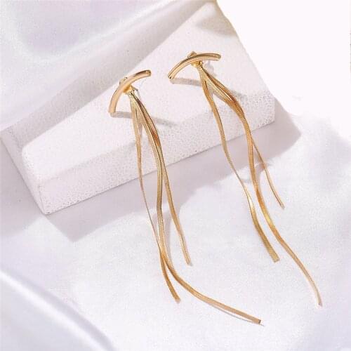 2020 New Vintage Gold Color Bar Long Thread Tassel Drop Earrings for Women Glossy Geometric Korean Dangle Earrings Jewelry
