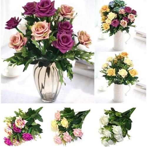 10 Heads Bouquet Fake Silk Rose DIY Artificial Flower Wedding Party Home Decor