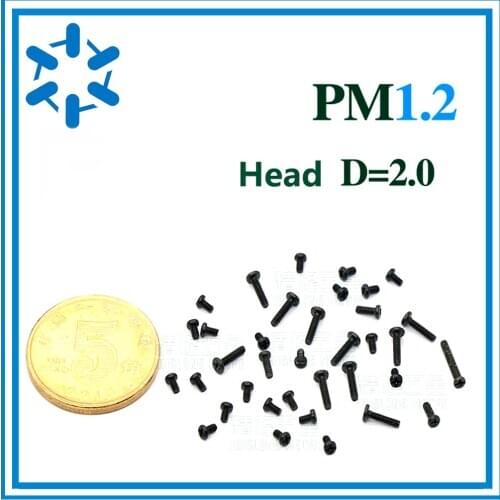 1000pcs 1.2*1.6/2/3/8 D=2.0mm PM Pan head philips micro machine screw black zinc Precision disc head miniature small screw