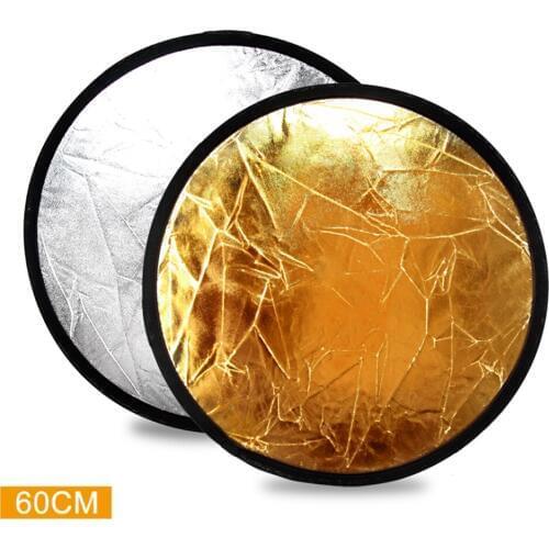 2 in1 60CM 24inch Refletor Round Flash Studio Collapsible Light Disc Gold Silver Riflettore Wholesale Reflector with Bag