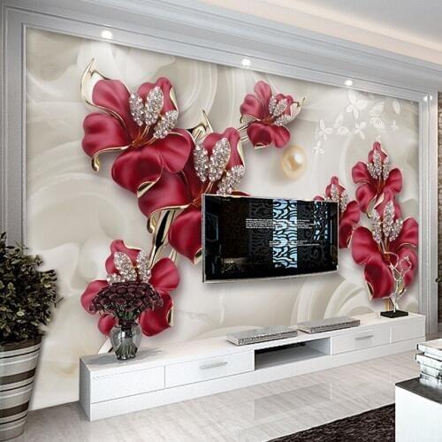 Custom 3D Photo Wallpaper Diamond Jewelry Flower Living Room Sofa TV Background Wall Waterproof Canvas Fabric Mural Wallpaper