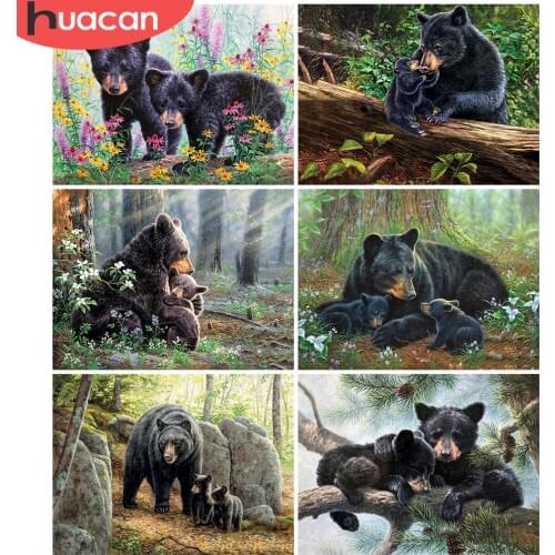 HUACAN 5D Diamond Embroidery Bear Full Drill Square Picture Of Rhinestone DIY Diamond Painting Animal Handicraft Handmade Gift