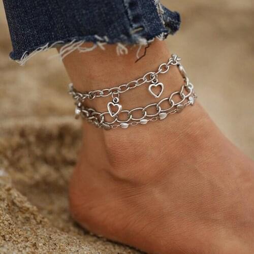 3Pcs/Set Love Heart Anklets for Women Boho Metal Beach Foot Chain Fashion Jewelry Gift Trendy Accessories AM3148