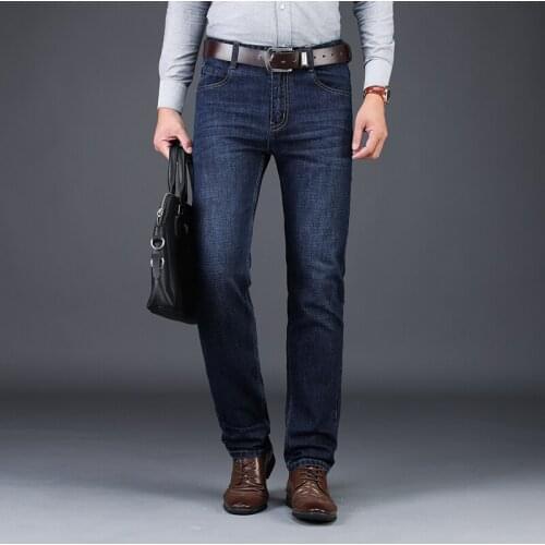 BROWON Brand Denim Jeans for Men 2020 Autumn Winter Thick Men Business Jeans Pants Loose Straight Tencel Denim Pants Mens Jeans