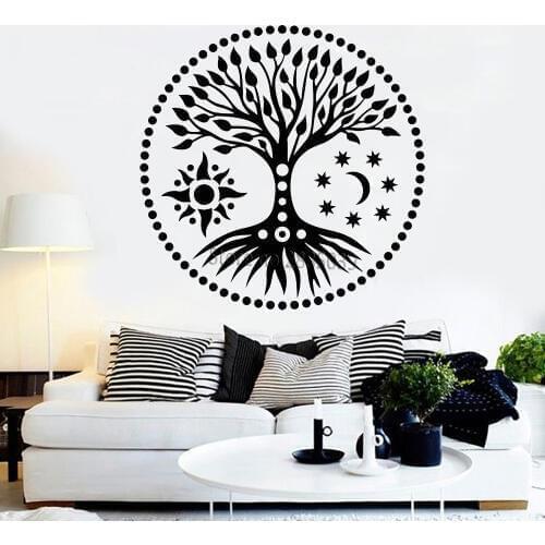 Tree Of Life Sun & Moon Stars Stickers Vinyl Wall Decal Ethnic Style DIY Self-sticking Large Tree Wall Sticker Abstract LC1021