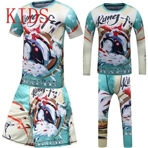 Kids Muay Thai Shorts Running MMA Rashguard T-shirt Boy Clothes Boxing Jerseys Sets MMA Compression Sportsuits Teenagers Tights